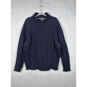 Peregrine Mens XL Cable Knit Sweater Navy 100% Wool Made In England